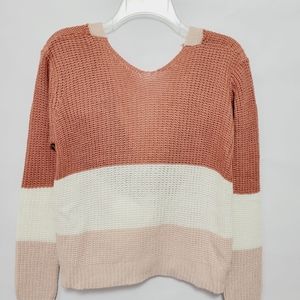 Poof striped twist back sweater size large